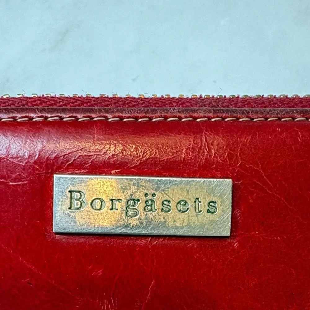Borgasets Wallet Clutch Red Leather Double  Zip Around Wristlet